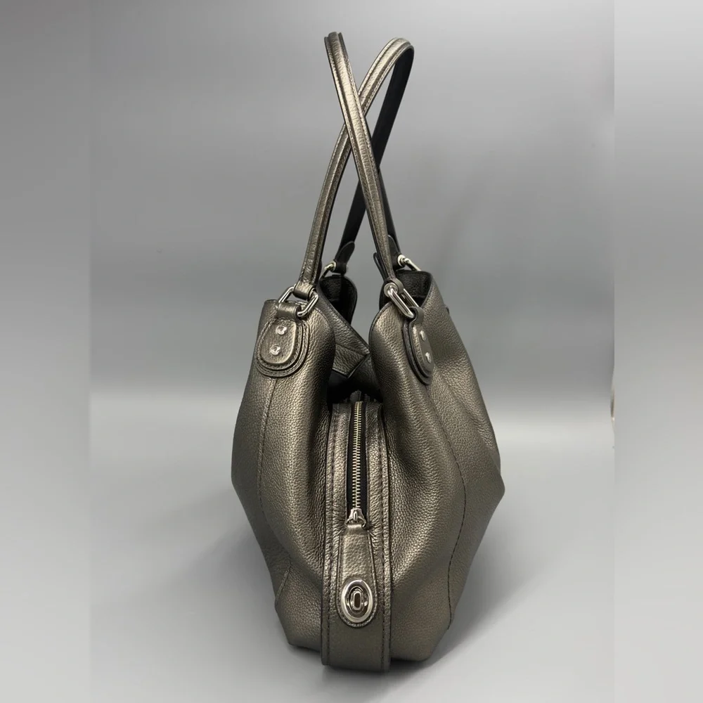 Coach Metallic Pebble‎ Leather Shoulder Bag Pewter Hobo Purse - Picture 4 of 16